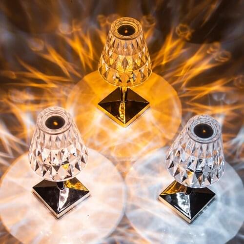 Touch Diamond Table Lamp USB Rechargeable Acrylic Decor Table Light Bedroom Bedside Bar Crystal Desk Lamp LED Light Night