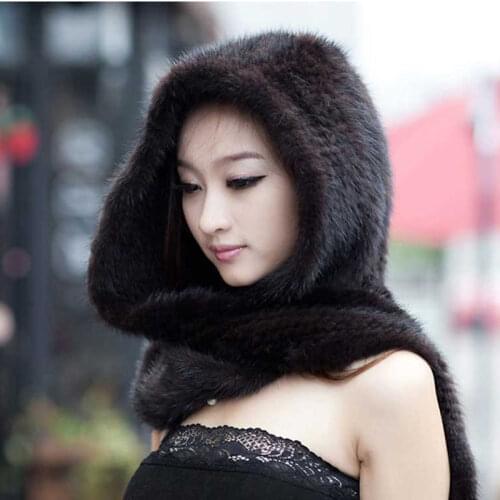 HSPL 2017 New Mink Fur Hat With Scarf for Winter for Girls Coffee color Black Color