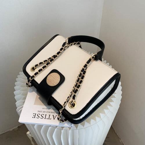 Shoulder Bag Female Backpack Handbag Crossbody Bag Women Chain Women Bag Fashion 2021 PU Leather Simple Contrast Color Zipper