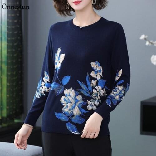 Floral Print Sweater Women Spring Autumn New Casual Pullover Womens Sweaters Pull Knitwear Tops Plus Size Sweater For Woman