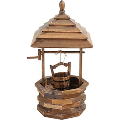 TT Well Wooden Wishing Well Ancient Well Crafts Decoration Antiseptic Wood Flower Pot Flower Rack Creative Personality