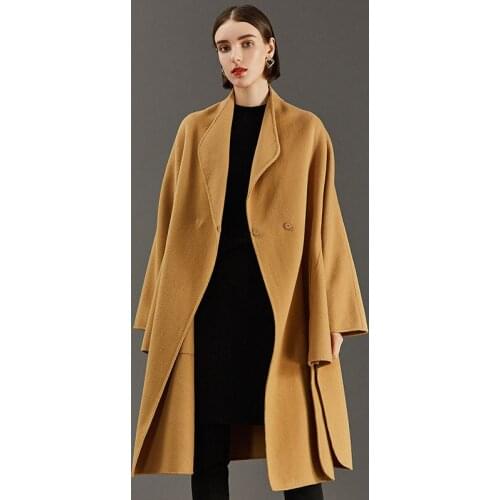 High Quality Cashmere Coat Women Winter Temperament Camel Woolen Coat Female Mid-length 2020 Womens Double-sided Wool Coat Q188
