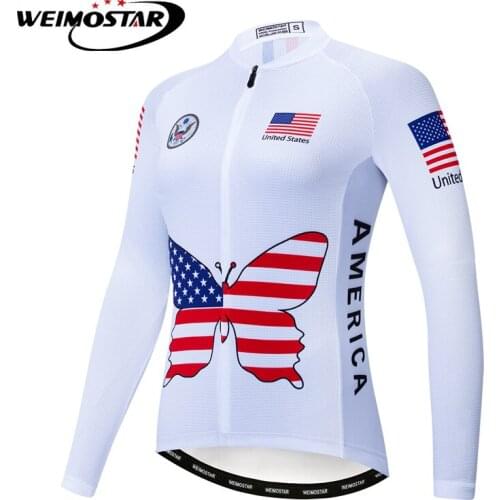 Weimostar Women Cycling Jersey Long Sleeve Tops Autumn Spring USA Team MTB Bike Jersey Sport Bicycle Clothing Maillot Ciclismo