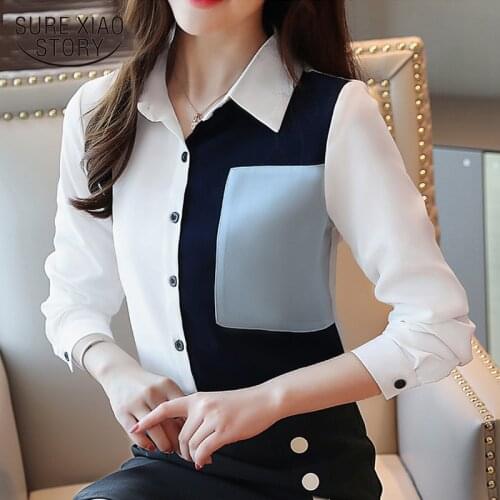 Spring New Style Korean Stitching Chiffon Women Shirt Long Sleeve Striped Blouse Women Clothes Tops Elegant Chemisier Femme 7089