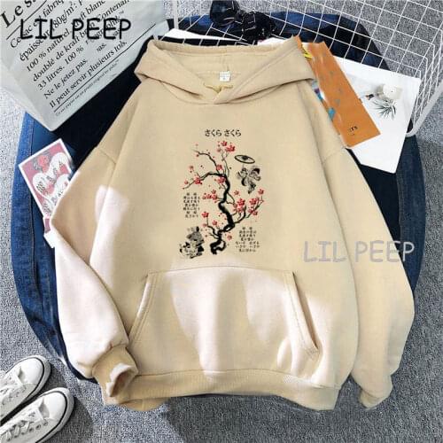 Ink Painting Cherry Blossom Womens sweatshirt Oversized hoodie fashion casual kawaii style 2020 clothes