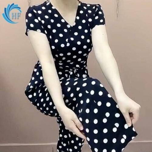 Womens pantsuit Loose Pants Summer Pant Matching Suit Polka Dot Pant Chiffon Top 2-piece Suit Large Trousers Wide-leg Pantsuit