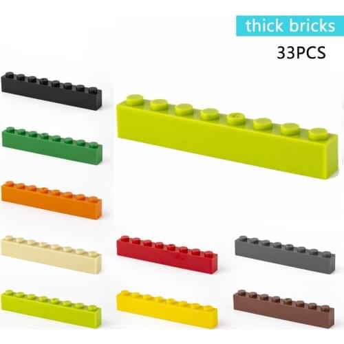 33pcs Building Blocks 1x8 Dots Thick Figures Bricks Educational Creative Size Fit Other Brand Plastic DIY Toys Accessorie3008
