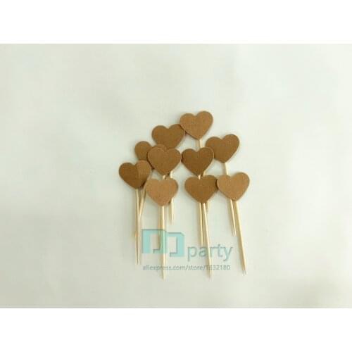 40pcs Cupcake Toppers Cowhide Heart Star Paper Cake Toppers Children Favors Decorations For Wedding Baby Shower