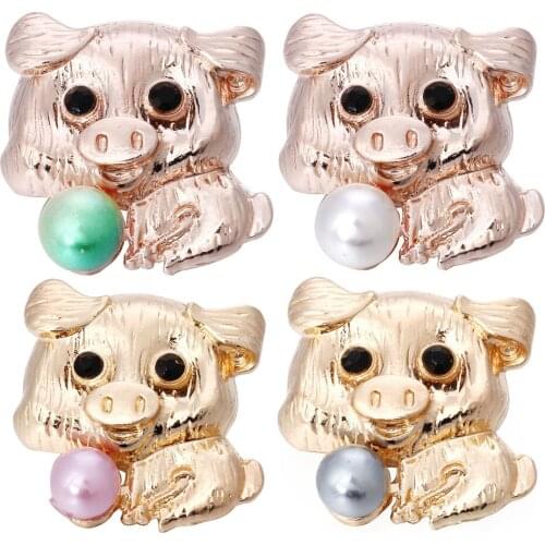 5pcs/lot New Rose Gold Snap Button Jewelry Gold Cute Pig 18mm Snap Buttons Fit Snap Bracelet Necklace Women Charms Jewelry