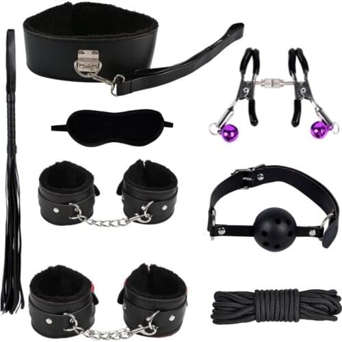 8Pcs Adult Bondage Handcuffs Footcuffs Whip Blindfold Massager SM Sex Toys Set Soft material makes it feel so great