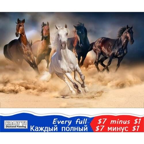Diamond 5D DIY Diamond Painting Five Horses in the Chase Cross-stitch Rhinestone Mosaic YY