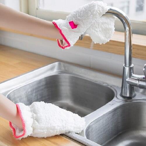 Non-stick Oil Dish Washing Glove Kitchen Cleaning Brush Bowl Waterproof Gloves Soft Velvet Solid Gloves Household Supplies