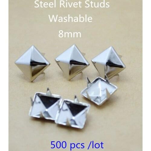 Free Shipping - 500 pcs Steel Rivet Studs,8*8mm Chubby Square Pyramid Rivets,Good Quality Washable and Rustless DIY Metal Rivets