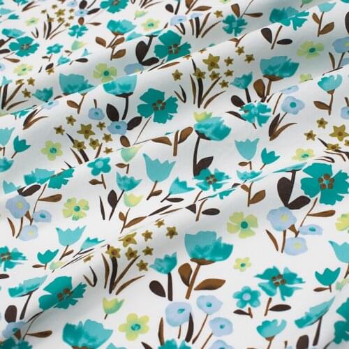Turquosie Flowers On White Pure Cotton Fabric For Summer Dress Ткань Хлопок Tissu Telas Sewing Tela Tecido Ткани Stof Stoff DIY