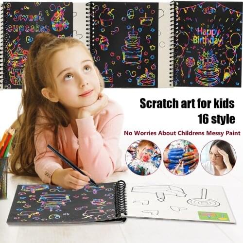 16 styles Scratch Note Childrens Creative DIY Colorful Graffiti Notebook Scratch Painting kindergarten children graffiti book