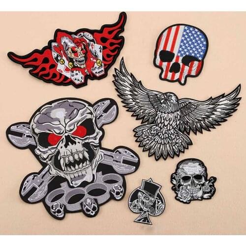 Big Size Skull Eagle Wholesale Iron on Embroidered Cloth Clothes Patch For Clothing Girls Boys