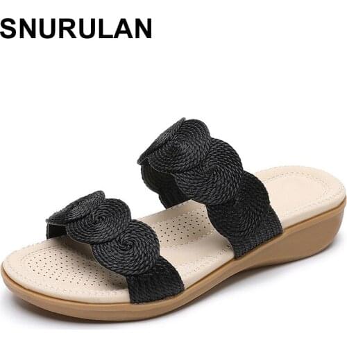 SNURULANSummer Shoes Woman Bohemia Sandals Open Toe Rhinestone Beach Sandals Sandalias Mujer Shoes Woman Thongs Femal