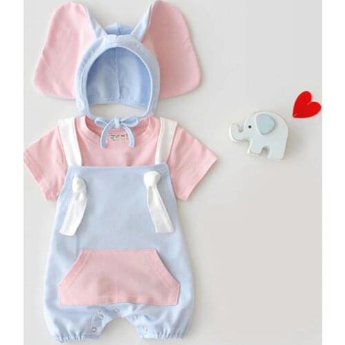 3M-3T 2pcs Summer Newborn Baby Girls Boys Clothes Set Sleeveless Cartoon Bodysuit Casual Jumpsuit With Hat