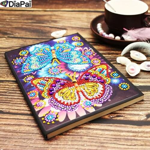 DiaPai A5 Notebooks 5D DIY Diamond Painting Special Shape Diary Book Diamond Embroidery "Flower butterfly"Rhinestones Decor Gift