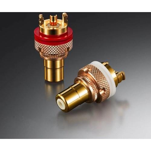 EIZZ High End 24K Gold Plated Brass Female RCA Jack Socket connector Adapter For Hifi Audio Video TV CD AMP Panel Chassis Mount