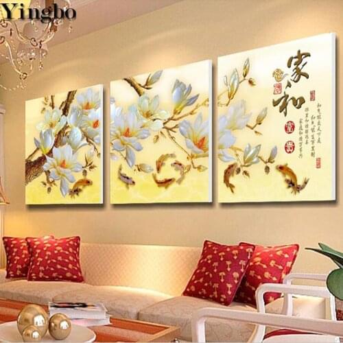 White magnolia flower 5D Round Square Diamond Embroidery Cross Stitch Diamond Painting mosaic picture of rhinestones 3 Pieces