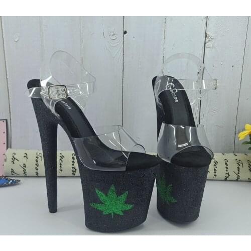 Leecabe Black Glitter style high heel sandals 20cm sexy model shoes pole dance shoes