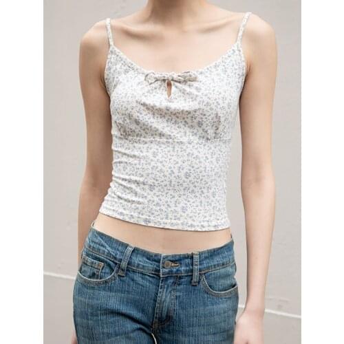 PUWD Slim Girls Sweet Floral Camis 2021 Summer Fashion Ladies Vintage Boho Short Tops Party Women Chic Tops Cute
