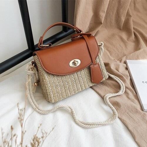 Fashion Box Straw Women Shuoulder Bags Designer Wicker Woven Handbags Pu Patchwork Crossbody Bag Summer Beach Rattan Small Flap