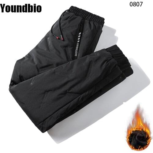 2021 Men Pants Fleece Plus Velvet Thick Warm Down Pants Autumn Winter Casual Fashion Windproof Waterproof Sports Trousers Men
