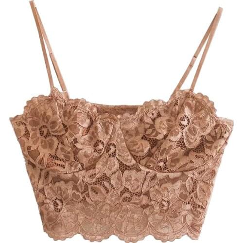 2021 New Women Sexy Fashion Lace Bralette Cropped Tank Top Vintage Backless Adjustable Thin Strap Female Camis Chic Tops