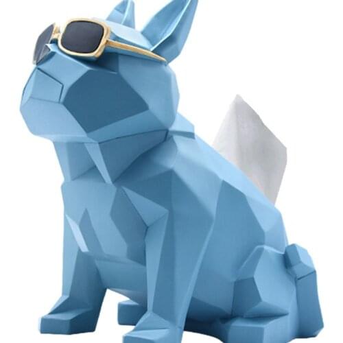 GEOMETRIC BULLDOG TISSUE HOLDER FIGURINE ANIMAL DOG CASSETTE PAPER HOLDER PUMPING TRAY ART SCULPTURE RESIN HOME DECORATION R509