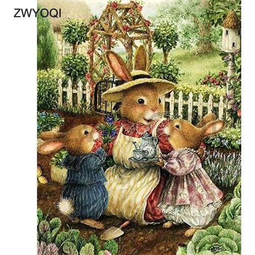 Full Square Diamond mosaic Cartoon bunny Full Round Diamond painting Garden coffee 5DDIY Diamond embroidery Cross stitch cabbage