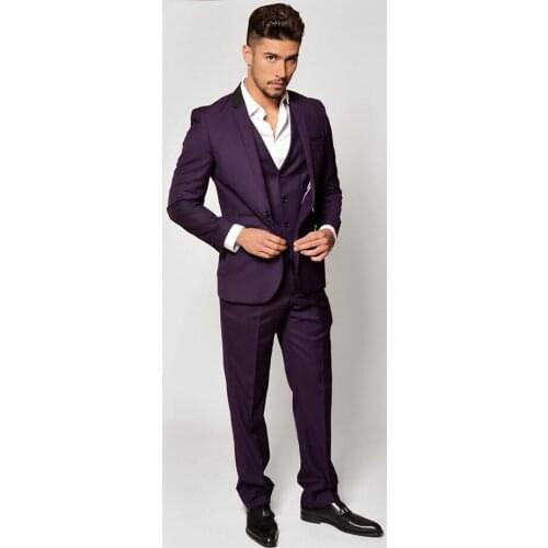 Latest Coat Pant Designs Purple Men Suit Slim Fit Skinny 3 Piece Tuxedo Custom Blazer Groom Stylish Prom Suits Terno Masculino Q