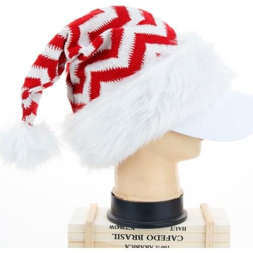 Christmas Hats for Adults Knitted Plush Santa Hat New Year Ornament Holiday Festival Party Decorations Christmas Gift