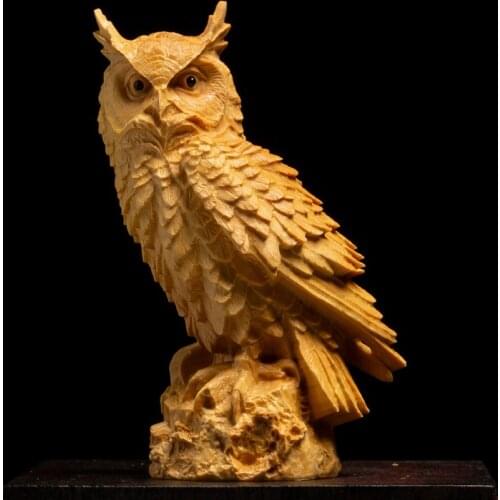 Boxwood 9cm 11cm 13cm Owl Sculpture Solid Wood Animal Statue Living Room Decoration Nighthawk Home Decor