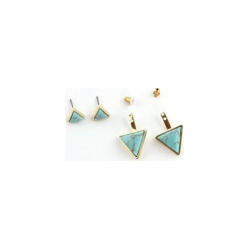 2017 New Triangle Blue white stone inlay Stud earrings buckle amazing ear jacket women earrings
