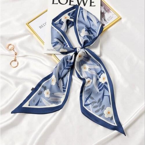 2021 New Sweet Florals Prints Silky Hair Tie Skinny Scarf for Women Headband Accessory Bag Wrap