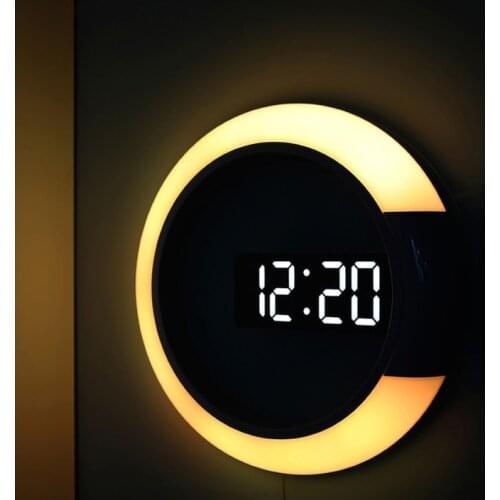 LED Nightlight Digital Wall Clock Alarm Mirror 3D Hollow Watch Table Clock 7 Colors Temperature for Home Living Room Decorations