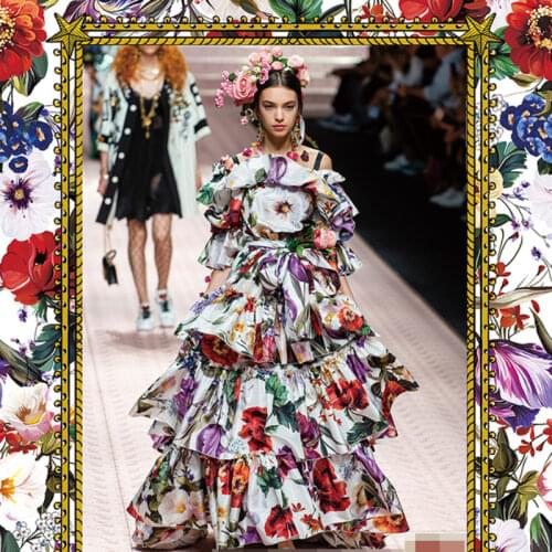 147cm wide printed fabric meter micro elastic dress fabric 100% polyester fashion week printed fabric wholesale polyester cloth