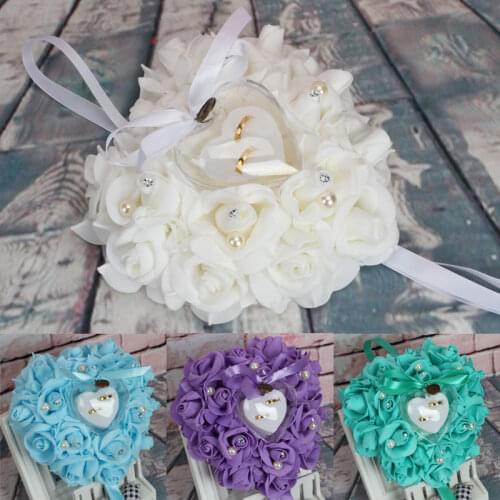 Party DIY Decors Heart Shape Simulation Rose Flowers Jewelry Case 1 Pcs Ring Box Wedding Mariage Decor Ring Pillow Cushion