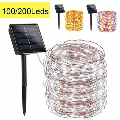 10M 20M LED Solar Lamps 100/200leds 8 Modes Outdoor Solar String Fairy Lights Waterproof Christmas Decoration for Garden Street