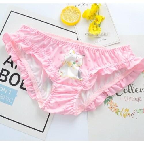Japanese Cute Girl College Student Cartoon Cartoon Cherry Cat Family Milk Silk Low Waist Triangle Ladies Underwear JF1020