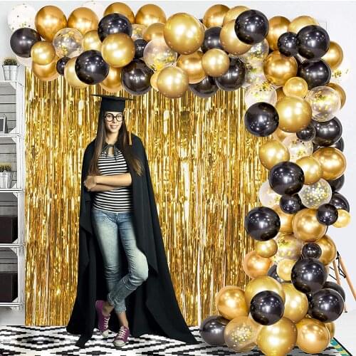 Black Gold Balloons Garland Arch Kit Latex Confetti Fringe Curtain Party Decorations Graduation Christmas Baby Shower Birthday