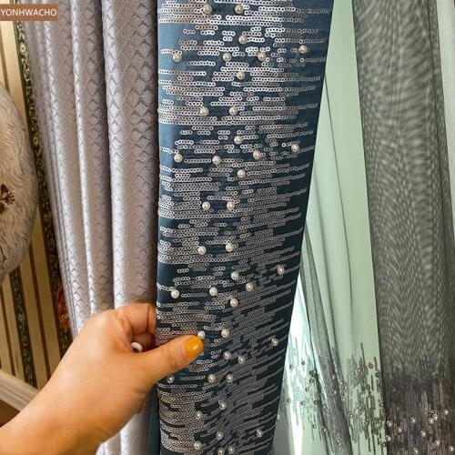 Custom curtain luxury gray blue green European living room bedroom thick cloth drape blackout curtain valance tulle panel C708