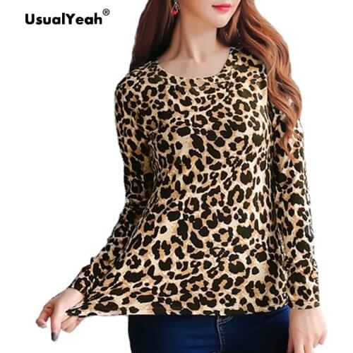 Free Shipping Sexy O Neck Leopard Print Clubwear Tops Long Sleeve Shirt Women Slim Fashion Top Stretch T Shirts Coffee Black
