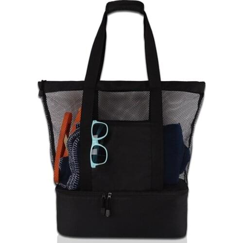 Ladies Picnic Bag Mesh Refrigerator Compartment Oversized Zipper Closed Beach Tote Bag Outdoor Camping Beach Tote Bag