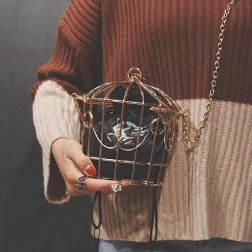 Womens Birdcage Evening Bag Clutch Metal Frame Embroidery Bucket Bird Cage Mini Bag Purse Women Gold Tassel Handbag