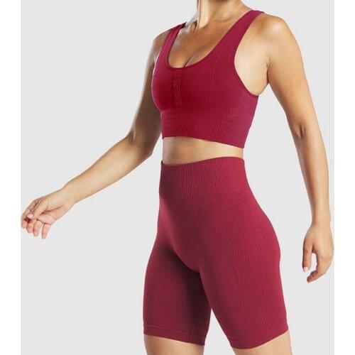 2020 New 2PCS Women Seamless yoga sets Fitness Sports Suits GYM Clothing Yoga bra+High Waist shorts Workout Push up Pants tops