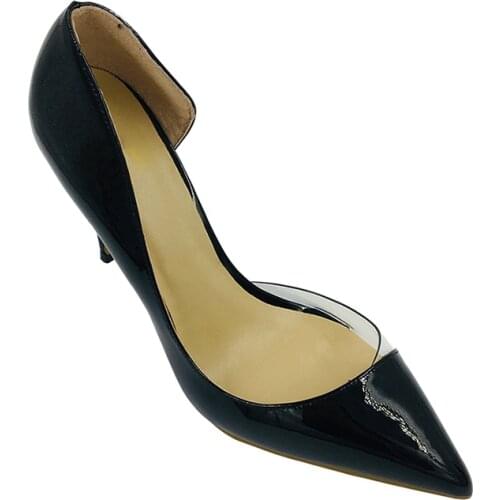 Customized Colors Big Size 34-45 Patent Leather PVC Patchwork Shallow Pointy Toe Women High Heels Shoes