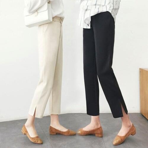 2021 Korean Spring Loose Casual Suit Pants Womens Straight Ankle-Length Pants Show Thin Open Fork High Waist Pipe Trousers